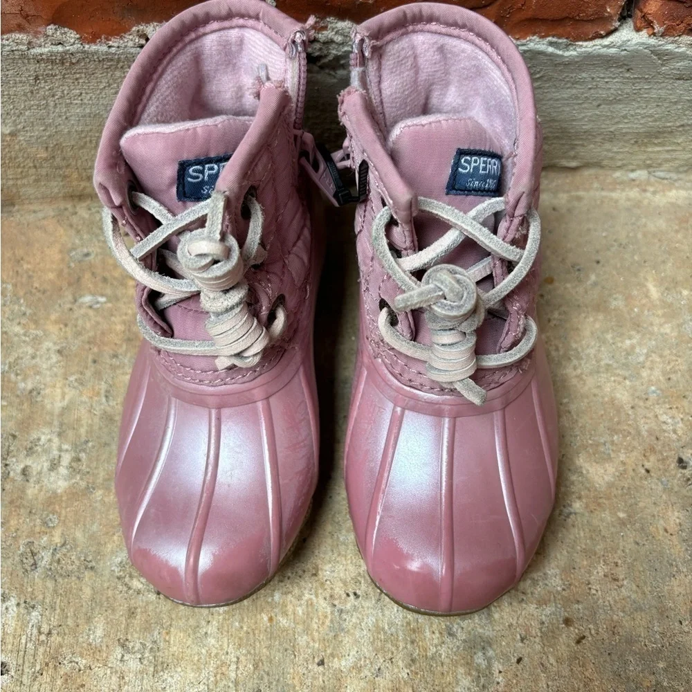 Sperry Baby Girls 7 Pink Shimmer Rain Duck Boots